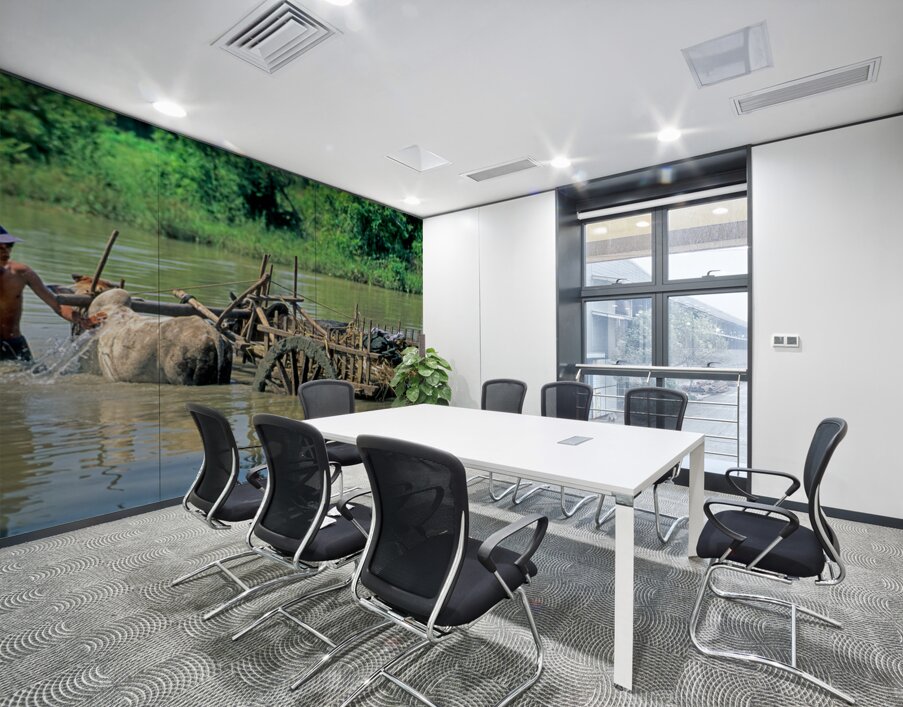Washing cows in a river in the countryside of Myanmar Wall Printing