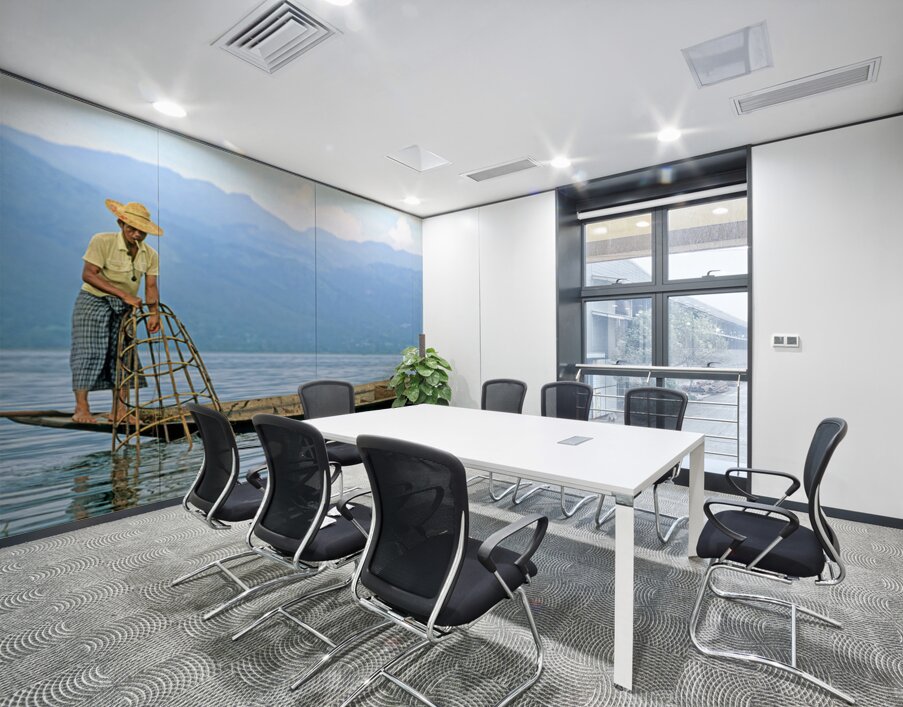 Traditional fishing on Inle Lake in Myanmar by local fisherman Wall Printing