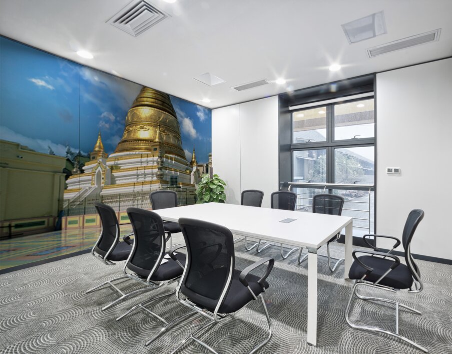 Golden stupa at Sagaing Paya in Myanmar under blue sky Wall Printing