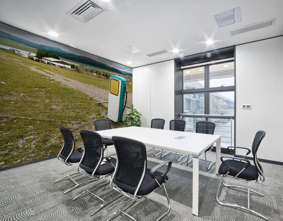 Old style soviet gas station in Mongolia near open fields Wall Printing