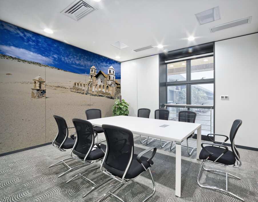 Old church ruins in a desolate sandy landscape. Wall Printing