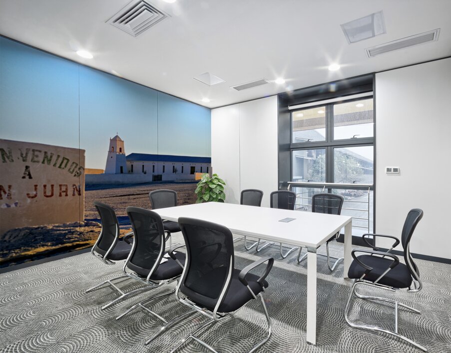 San Juan welcome sign and desert church building. Wall Printing