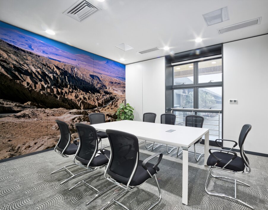 Eroded desert landscape with a road winding through mountains. Wall Printing