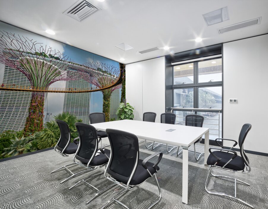 People walk on bridge connecting to Supertree Grove in Singapore Wall Printing