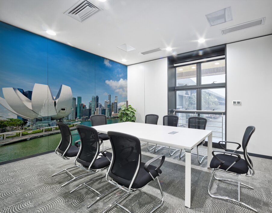Visitors enjoy view of ArtScience Museum and city skyline in Sin Wall Printing