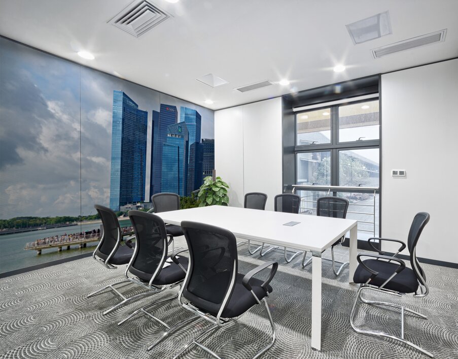 People are walking near a bridge in Singapores financial distri Wall Printing