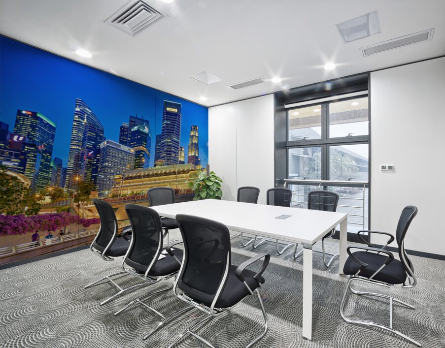 People walk by the waterfront in Marina Bay during sunset in Sin Wall Printing