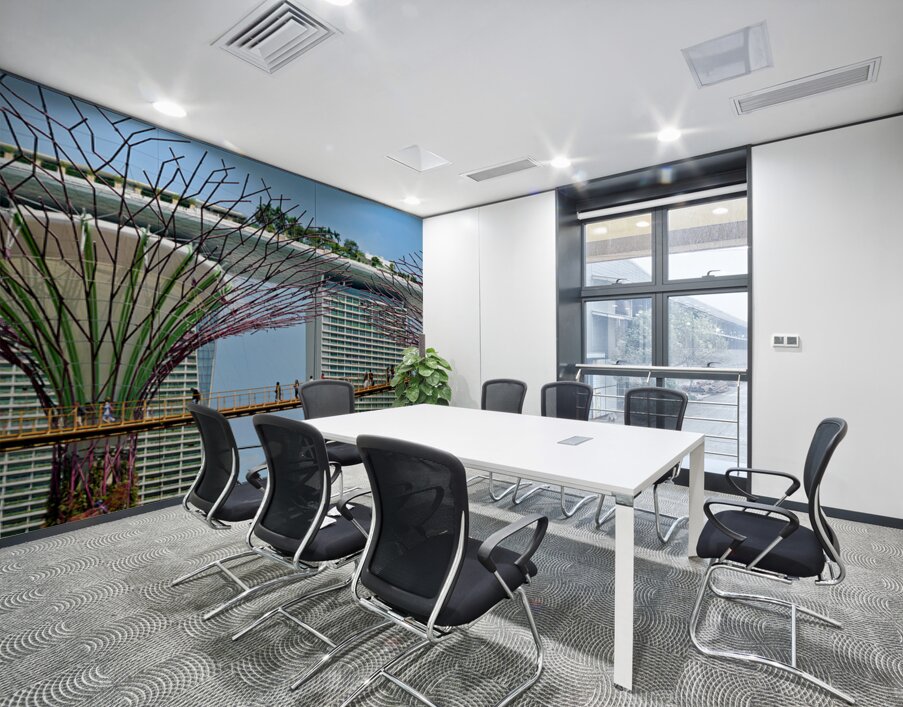 People walk on bridge connecting to Supertree Grove in Singapore Wall Printing