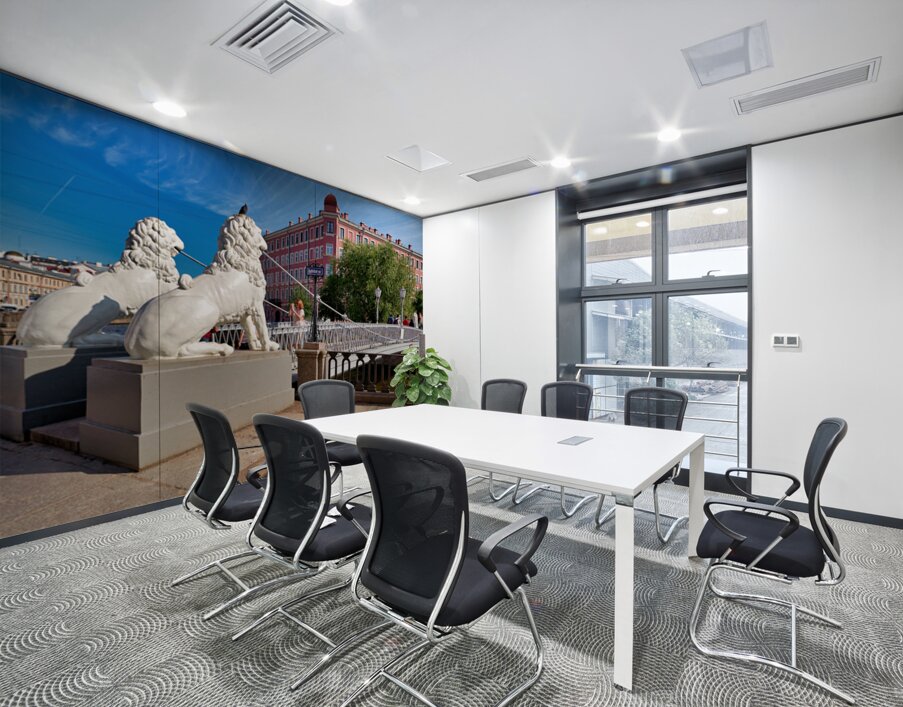 Lions guard the bridge in Saint Petersburg on a sunny day Wall Printing