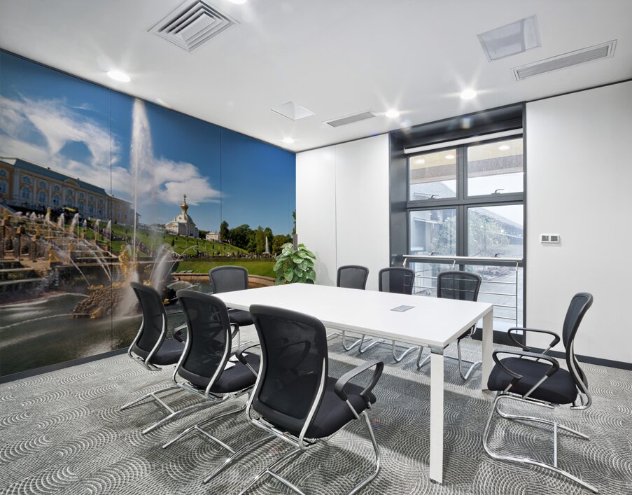 Visitors admire the fountains at Peterhof Palace Wall Printing