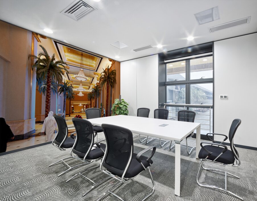 Visitors stroll through Emirates Palace Hotel lobby Wall Printing