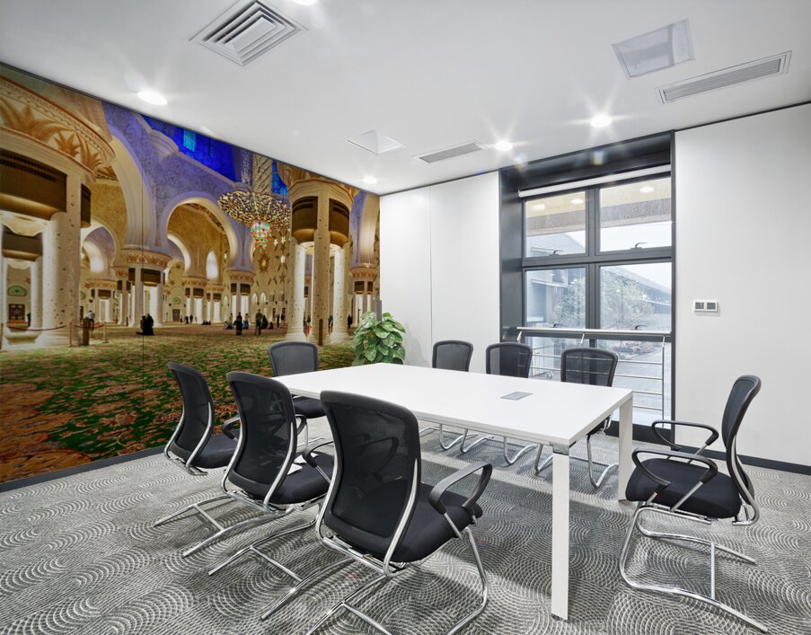 Visitors explore Sheikh Zayed Grand Mosque during evening hours Wall Printing