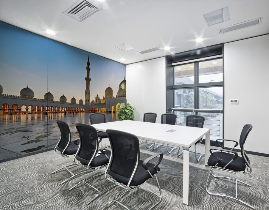 Exploring Sheikh Zayed Grand Mosque in Abu Dhabi at dusk Wall Printing