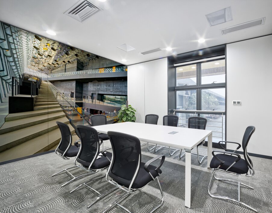 Exploring the interior of Harpa Opera House in Reykjavik Iceland Wall Printing