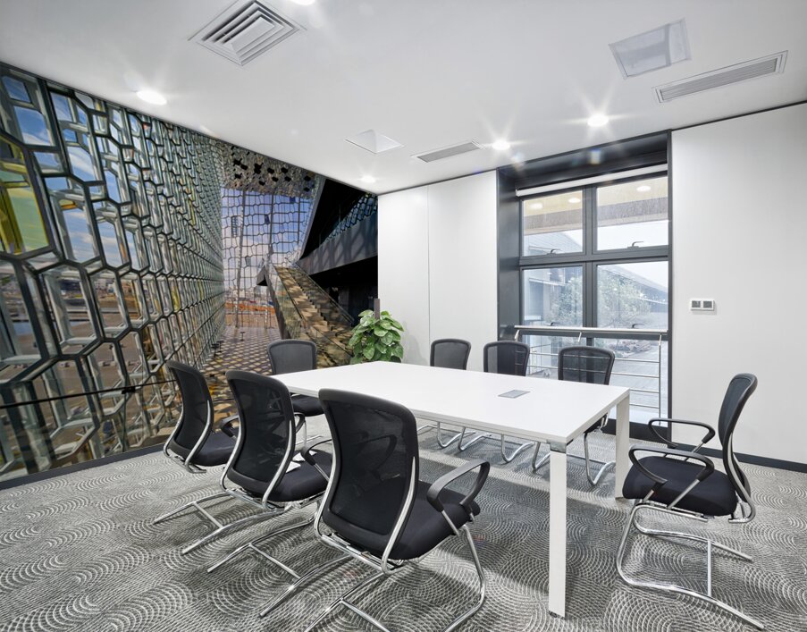 Exploring Harpa Opera House in Reykjavik Iceland on a sunny day Wall Printing