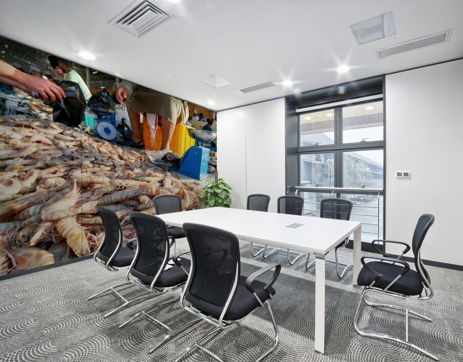 Fish market in Muscat Oman shows vendor and fresh catch Wall Printing