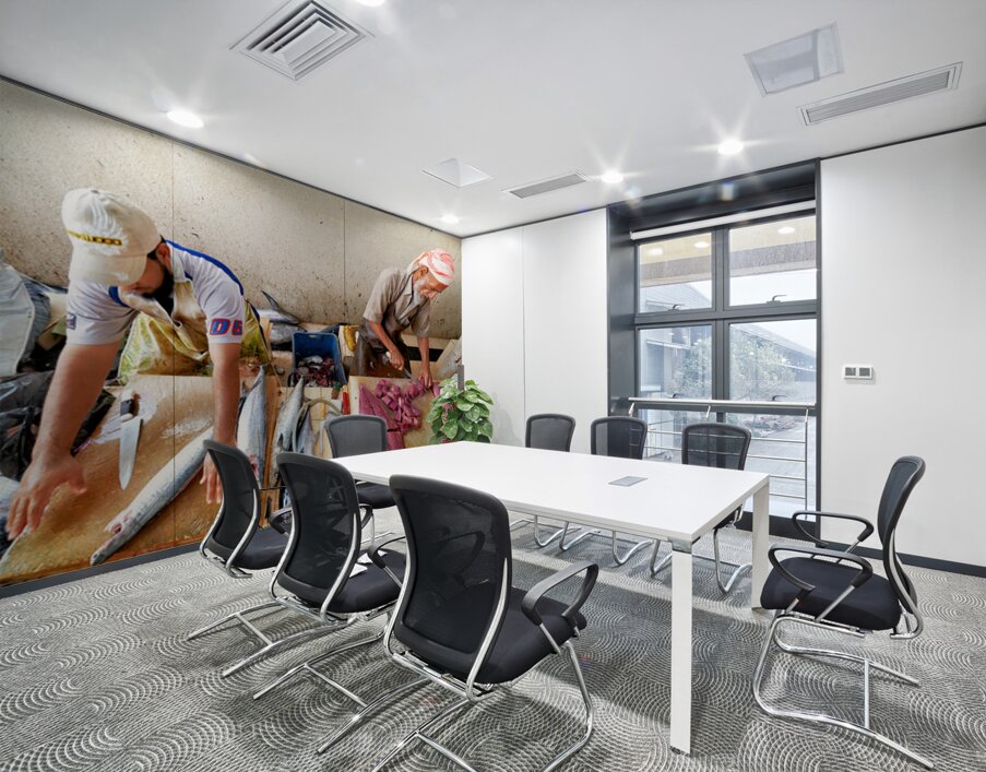 Fish market in Muscat Oman shows workers preparing fish Wall Printing