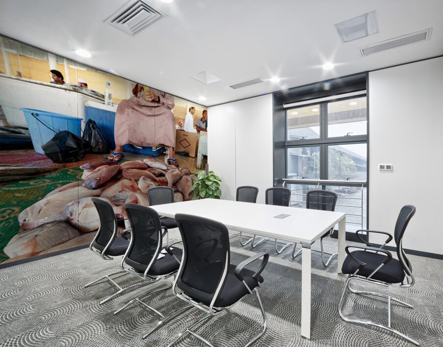 Man sells fresh fish at Muscat Oman fish market today Wall Printing