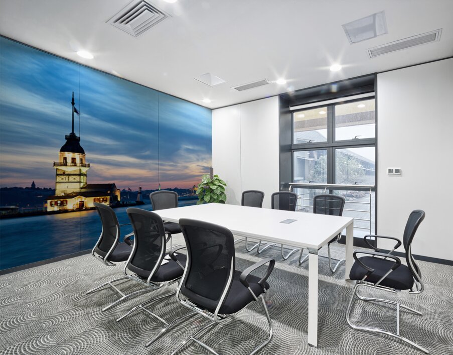 View of Maidens Tower on Bosphorus at sunset in Istanbul Wall Printing