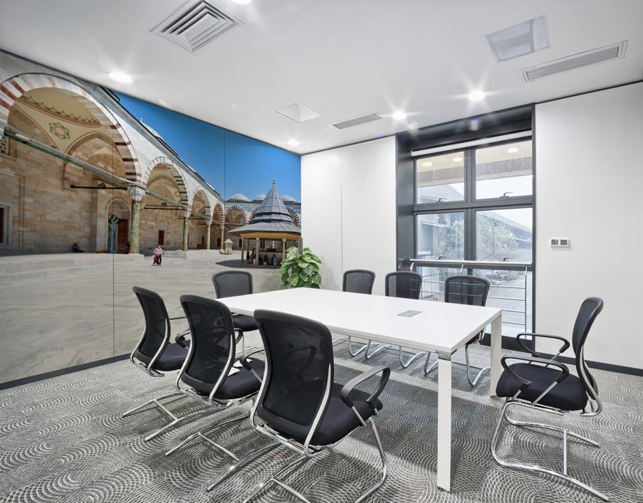 Visitors explore the courtyard at Fatih Mosque in Istanbul Wall Printing