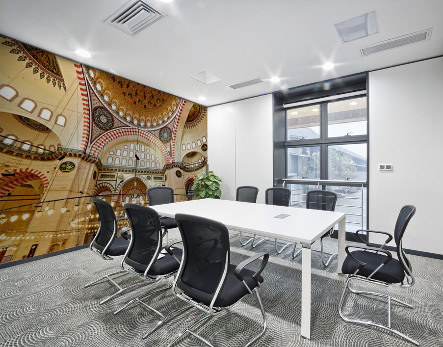 Ceiling light fixtures in Istanbuls Suleymaniye Mosque Wall Printing