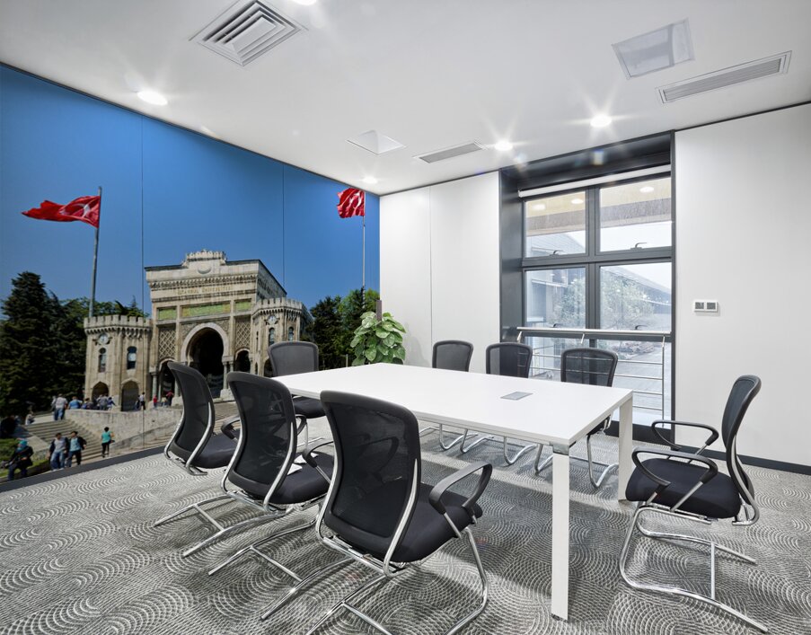 Historic university building in Istanbul Turkey with flags Wall Printing