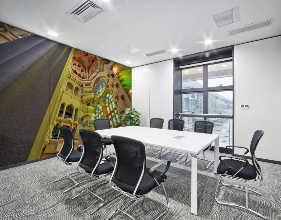 View of colorful windows inside Basílica de la Sagrada Família Wall Printing