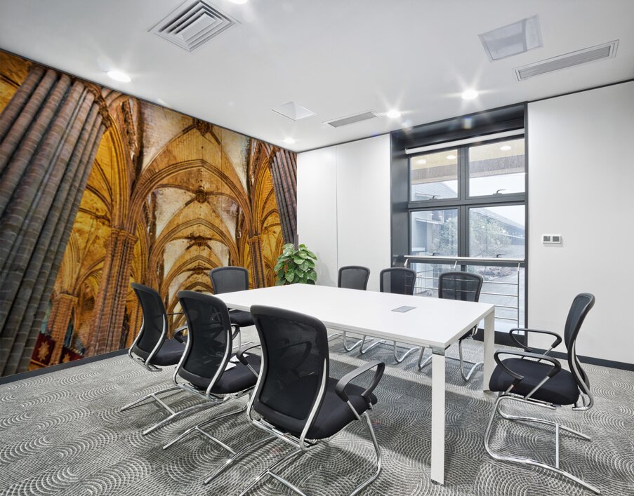 Historic view of the Cathedral of the Holy Cross in Barcelona Wall Printing