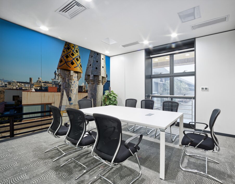 Exploring the rooftop of Palau Guell in Barcelona Spain Wall Printing
