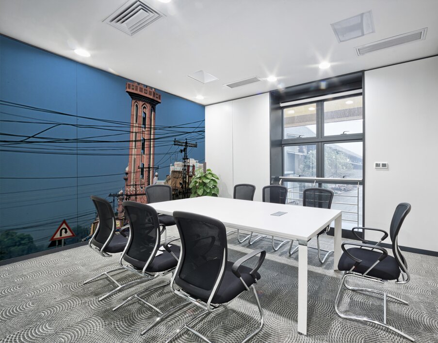 Busy street scene with tall tower in Peshawar Pakistan Wall Printing