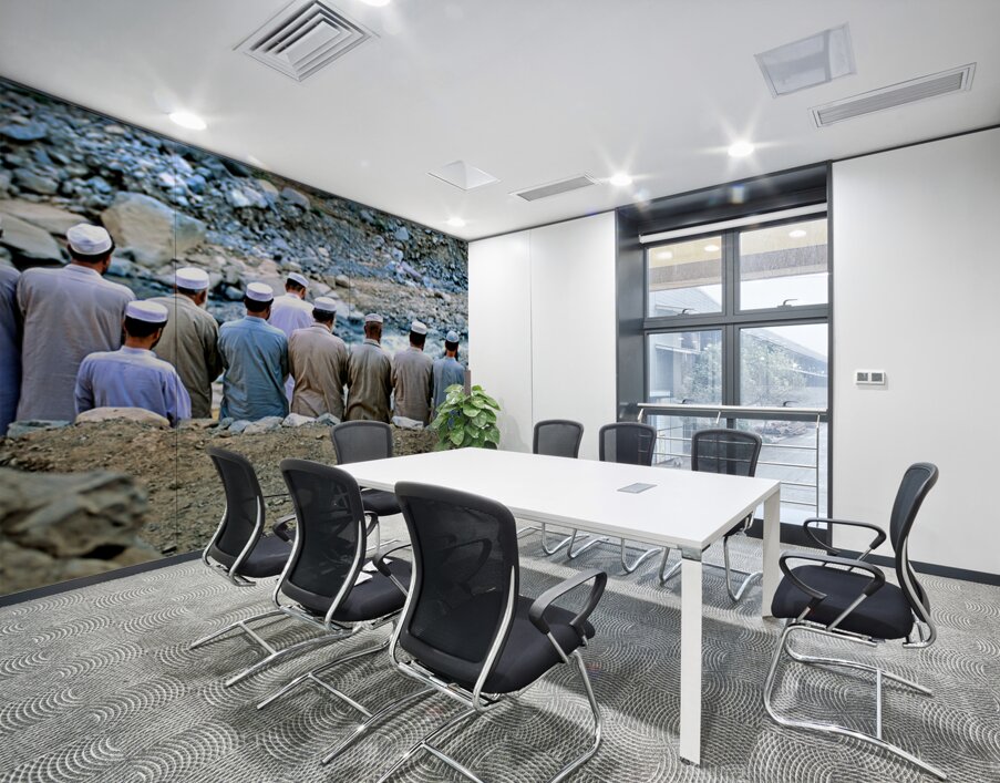 Muslim men pray outdoors in Pakistan facing Mecca Wall Printing