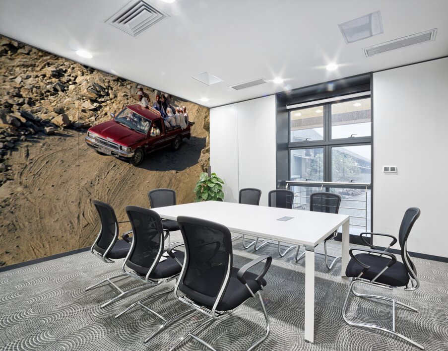 Travelers on gravel road near Shandur Pass in Pakistan Wall Printing