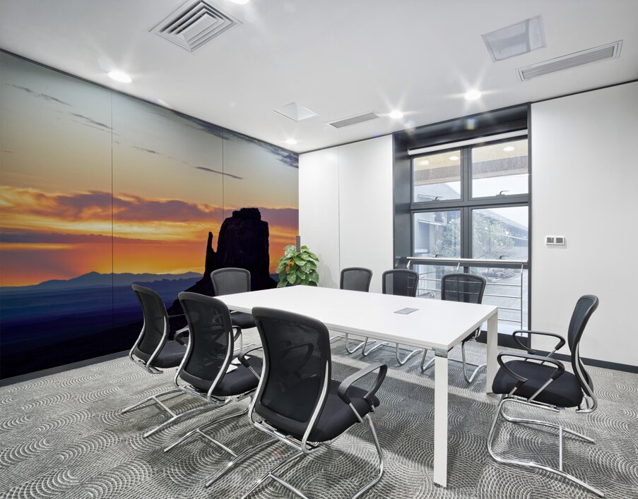 Sunset view over Monument Valley in Utah with dark silhouettes Wall Printing