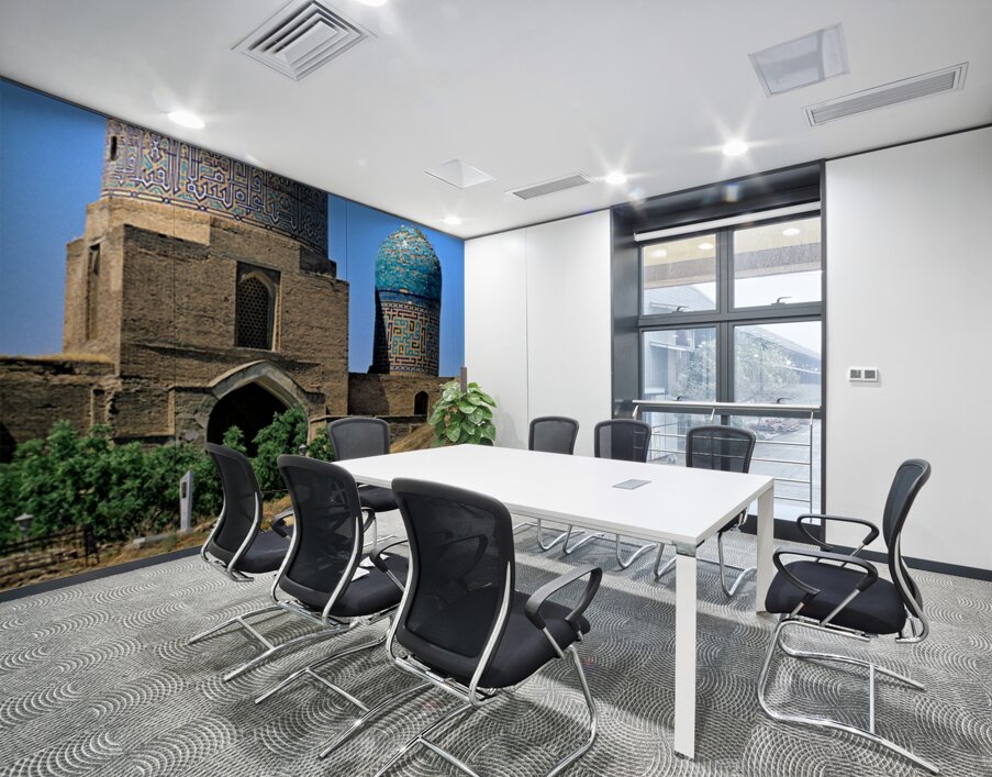 Cemetery in Samarkand with blue domes and historical buildings Wall Printing