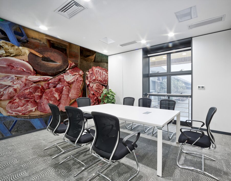 Fresh meat sold in Hanoi market during daytime Wall Printing