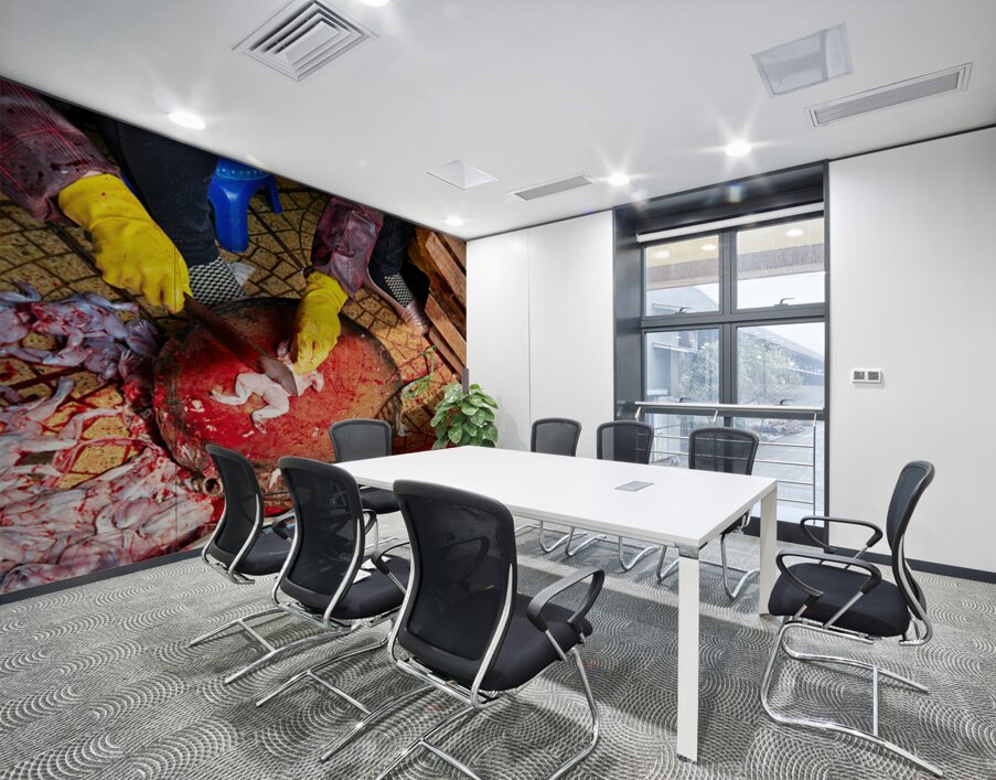 Fresh fish preparation at market in Hanoi during midday Wall Printing