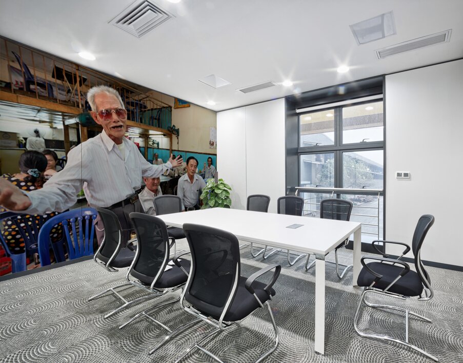 Men gather in Ho Chi Minh Vietnam for drinks and conversation Wall Printing