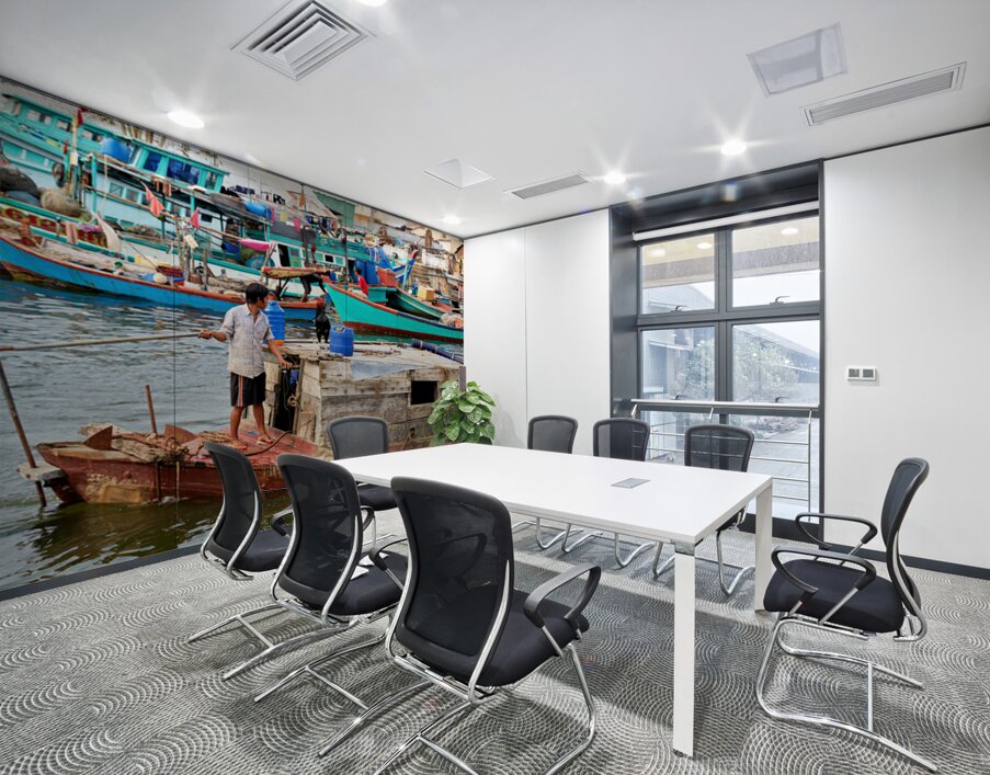 Fishing boat on water in Phu Quoc Vietnam during the day Wall Printing