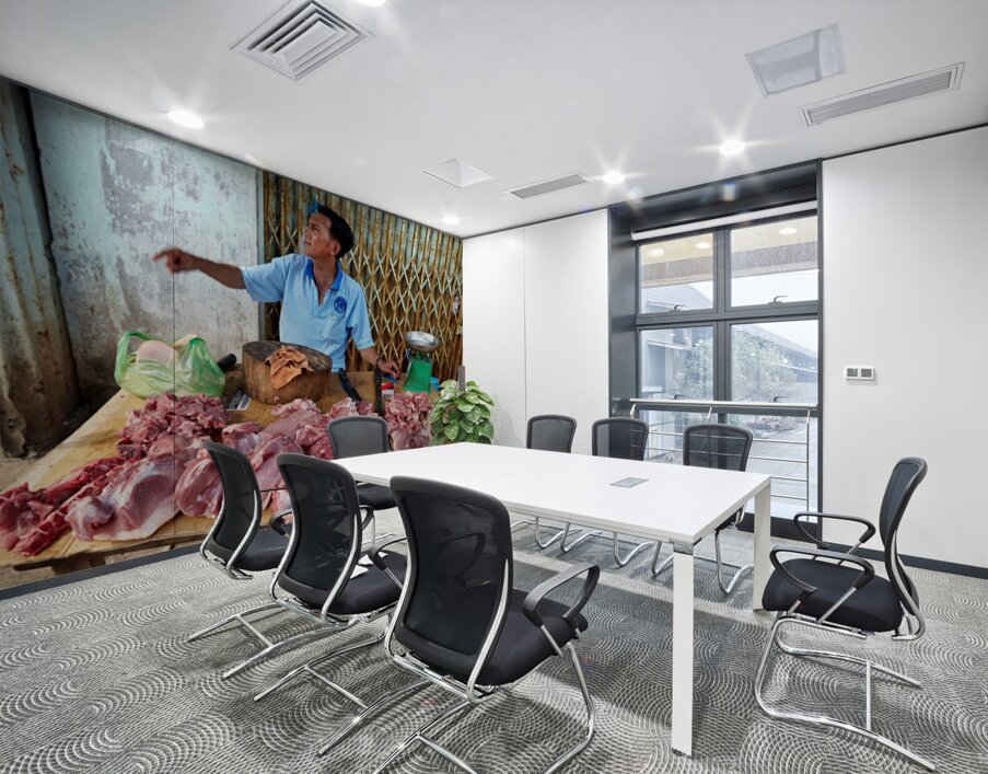 Local butcher selling meat in Phu Quoc market area Wall Printing