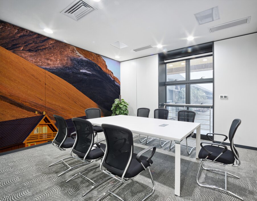 Colorful houses under a mountain in Longyearbyen Svalbard Wall Printing
