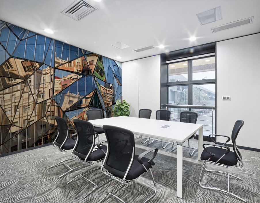 Modern building reflects city life in Bilbao Spain Wall Printing