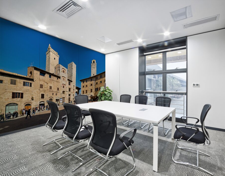 Visitors explore Piazza della Cisterna in San Gimignano Wall Printing