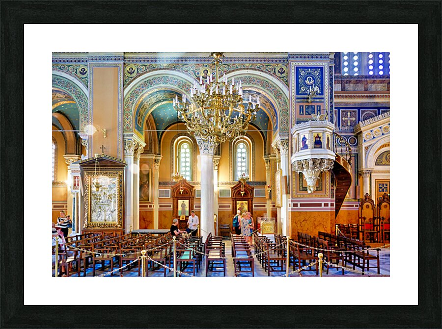 Visitors inside Mitropolis Cathedral in Athens Greece during the Picture Frame print