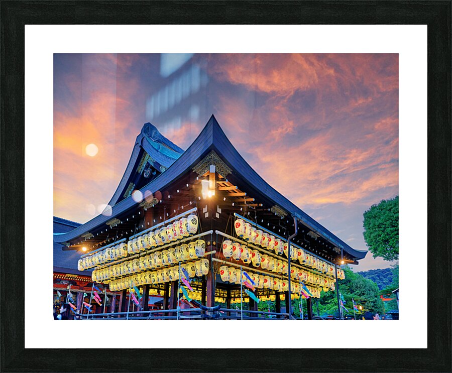 Yasaka shrine in Kyoto with lanterns during sunset Picture Frame print