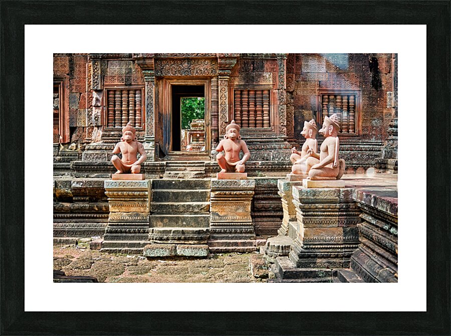 Ancient temple with intricate carvings and mythical guardian sta Picture Frame print