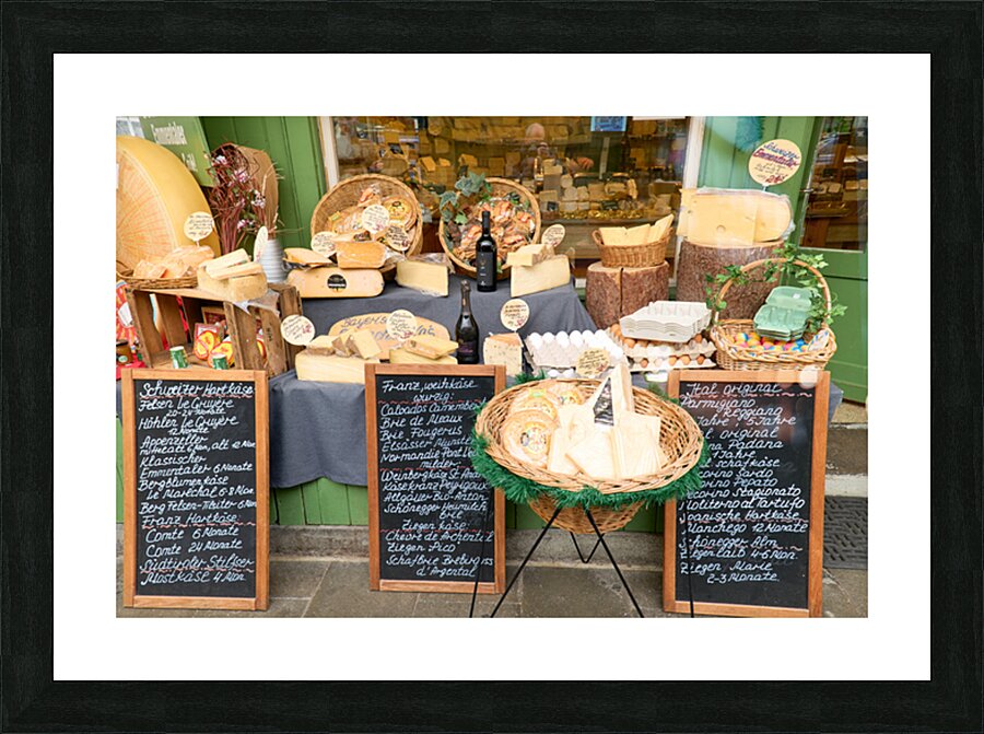 Cheese display at Viktualienmarkt in Munich Bavaria Germany Picture Frame print