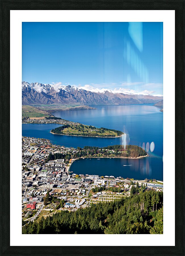 Aerial view of Lake Wakatipu near Queenstown in New Zealand Picture Frame print