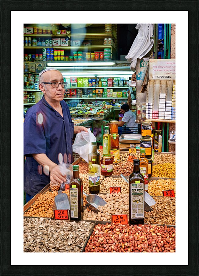 Market scene in Mahane Yehuda in Jerusalem during busy shopping  Picture Frame print