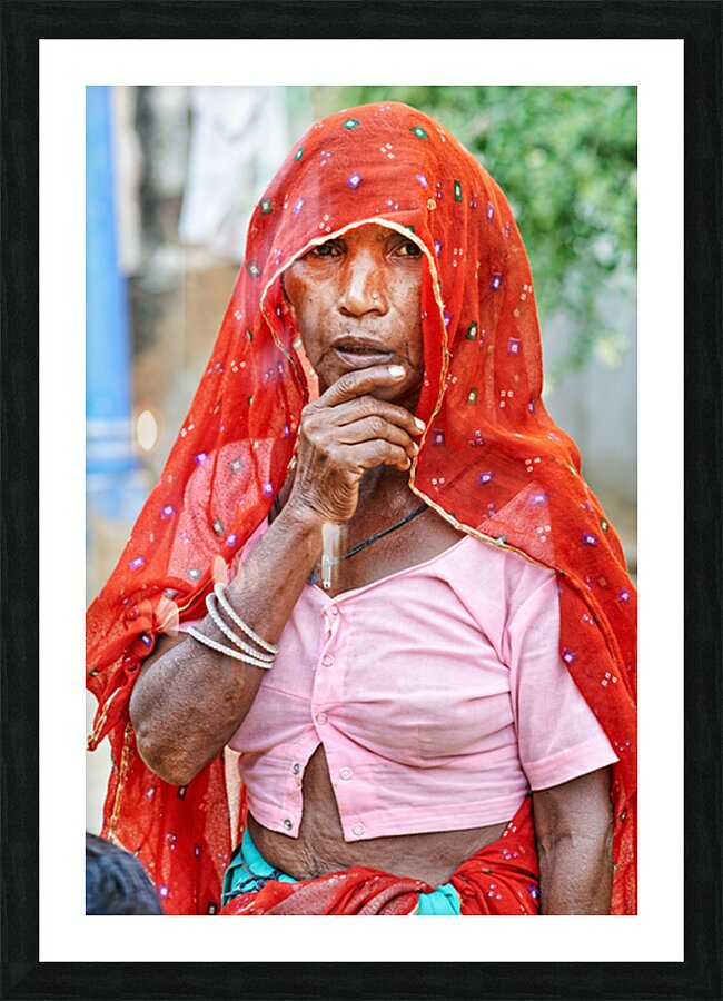 Portrait of woman in traditional dress from Mandawa Rajasthan Picture Frame print