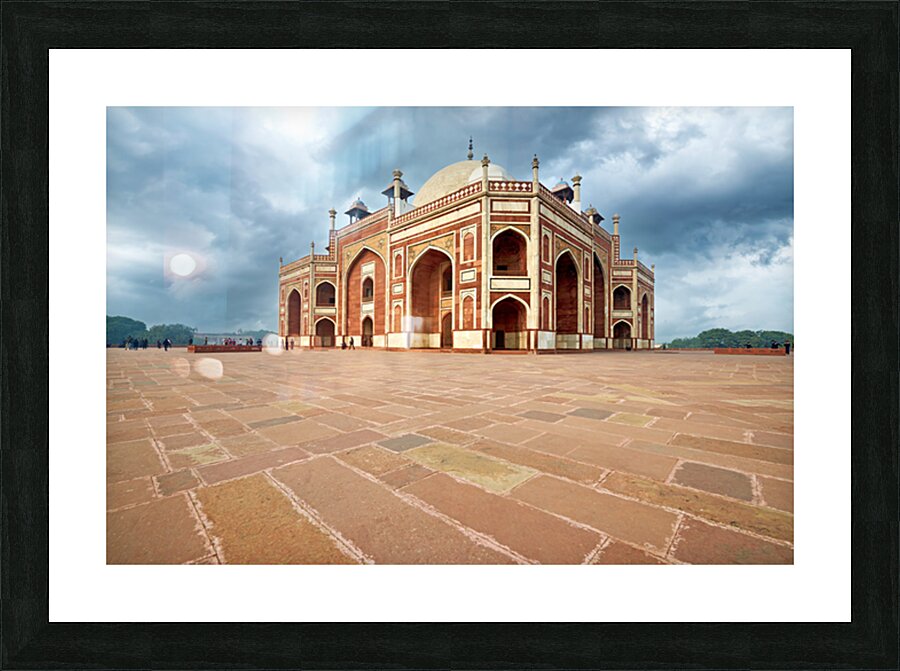 Humayuns Tomb stands in Delhi under a cloudy sky Picture Frame print